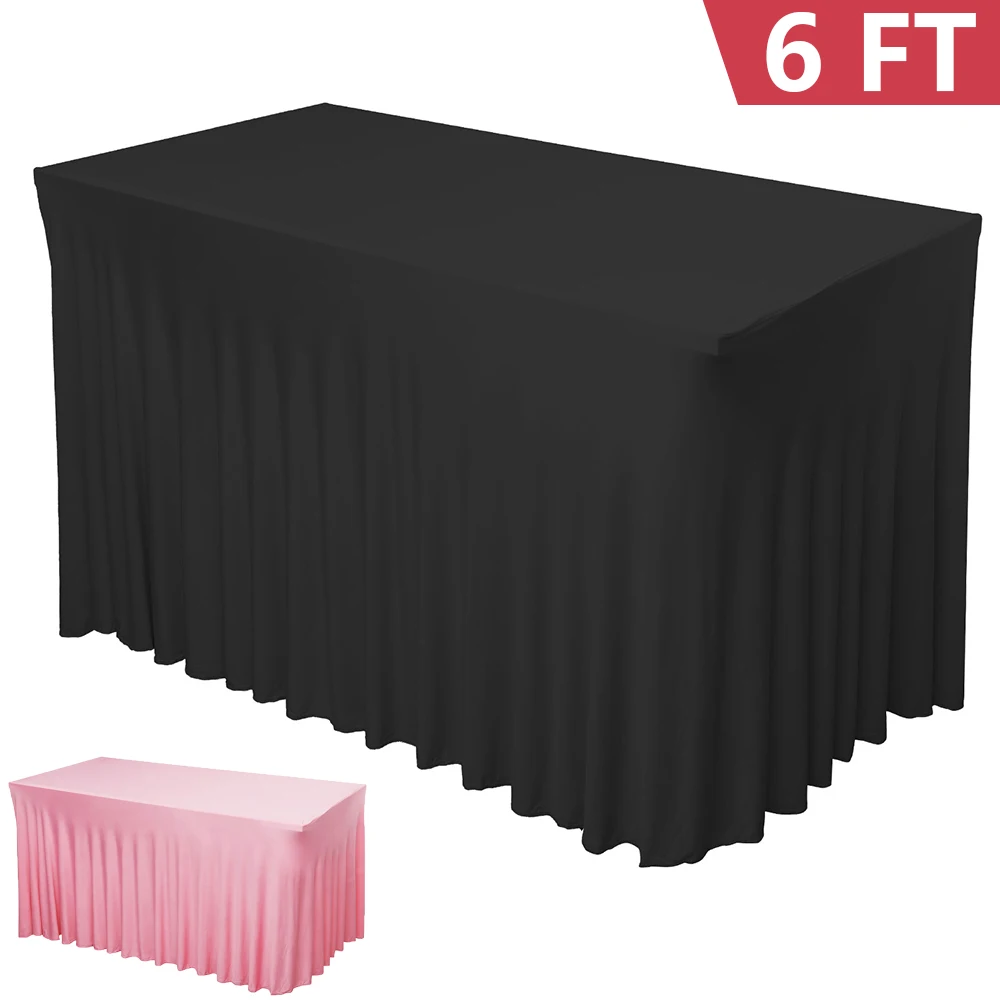

6 FT Spandex Table Skirt Rectangle Tablecloth Skirt with Ruffles Skirt Universal Fitted Stretch Tablecloth for Restaurant Party