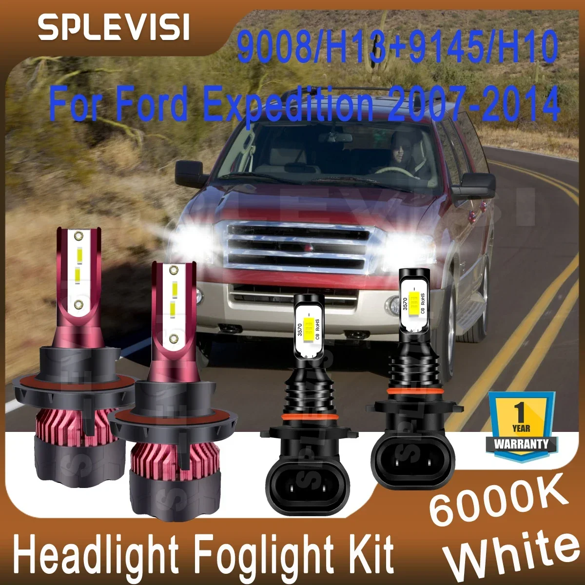 

9008/H13 9145/H10 LED Bulbs For Ford Expedition 2007 2008 2009 2010 2011 2012 2013 2014 Headlight Foglight Kit Bright White