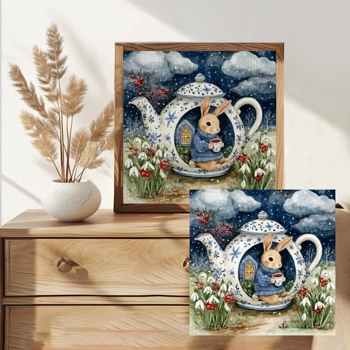 1 Stück 30x30 cm/11,8 Zoll kleiner Hase gestempeltes Kreuzstich-Set DIY-Kit 11/14/16CT DIY-Stickset DIY-Kreuzstich-Set – Detail 2