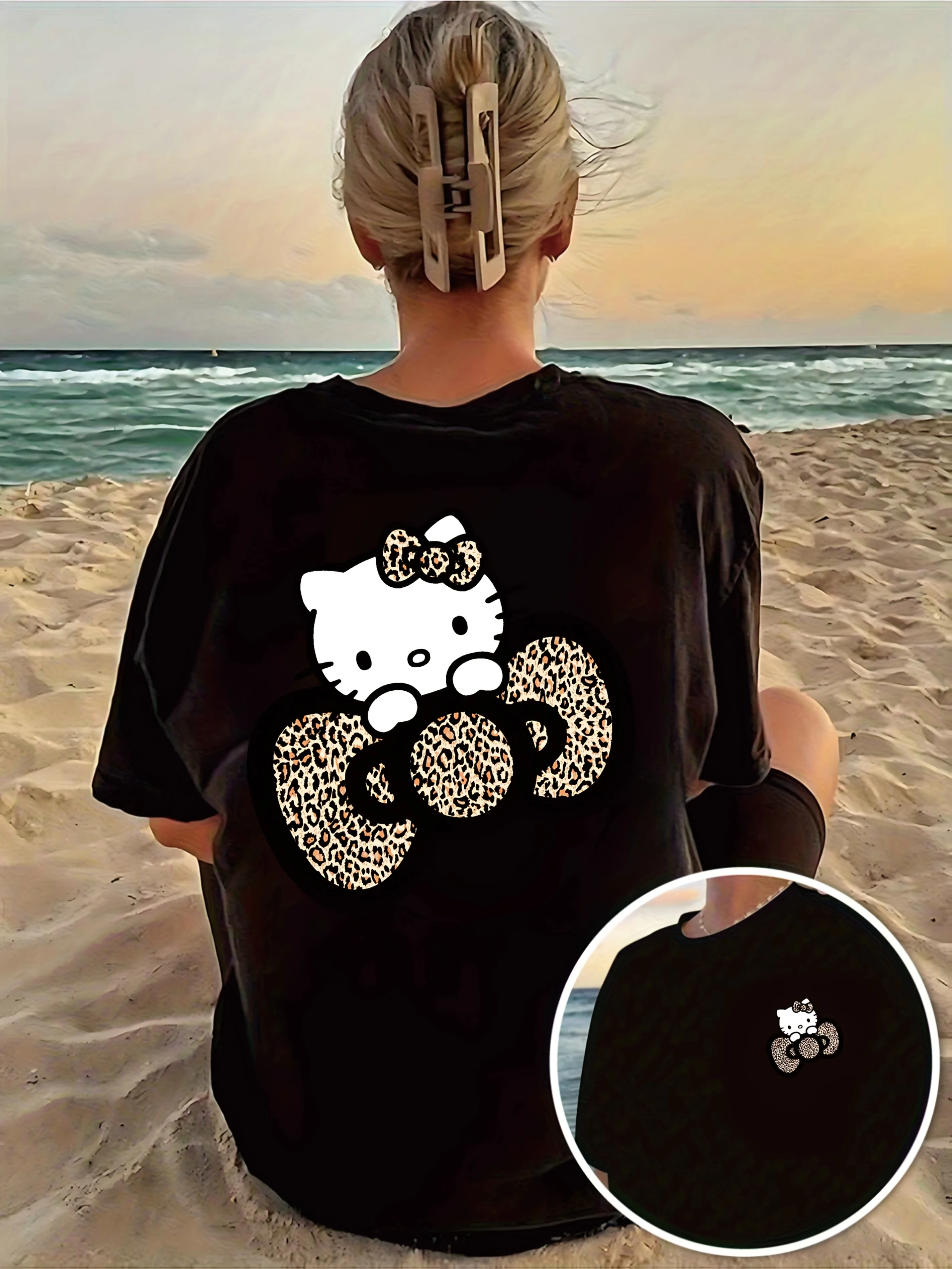 

Sanrio Hello Kitty Print Women's Casual Short Sleeve T-Shirt, Soft and Comfortable Lightweight Blend, Machine Washable