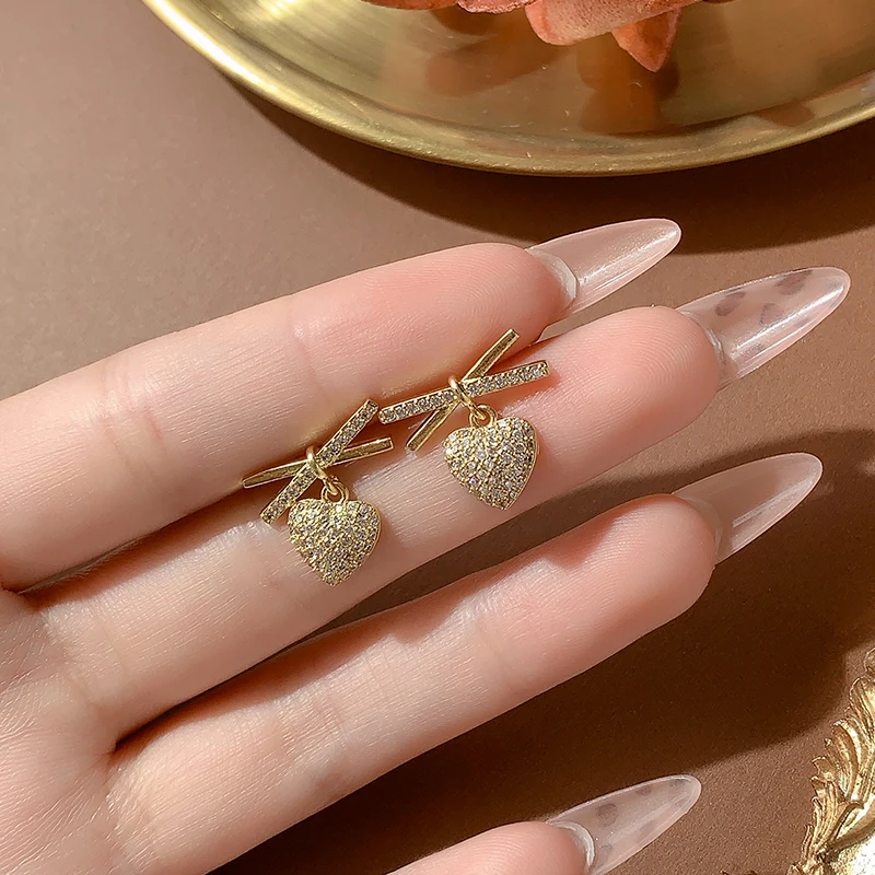 أقراط قلب ماسية فاخرة للنساء 925 ختم عالي الجودة على شكل فيونكة مجوهرات لحفلات الزفاف والذكرى السنوية #6