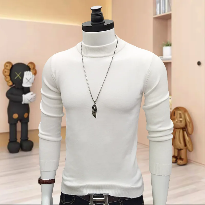 

Men's Slim Fit f High Ne Warm Bla White Knitted Sweater Casual round Ne oulder Pure Color Autumn Winter Knitwear