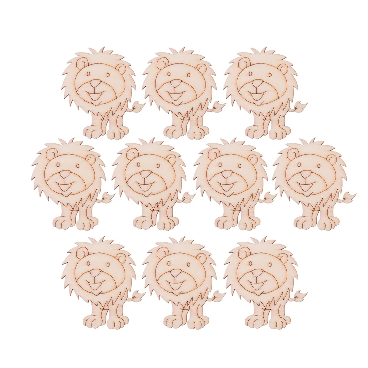 10Pcs Lion Shaped Wooden Slices Eco Friendly Natural Wood Craft Chips for DIY Painting Home Party Wedding Decor Scrapbooking