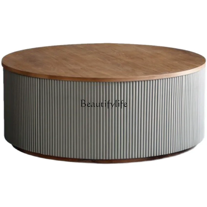 American rural solid wood round storage coffee table Nordic modern small apartment tea table