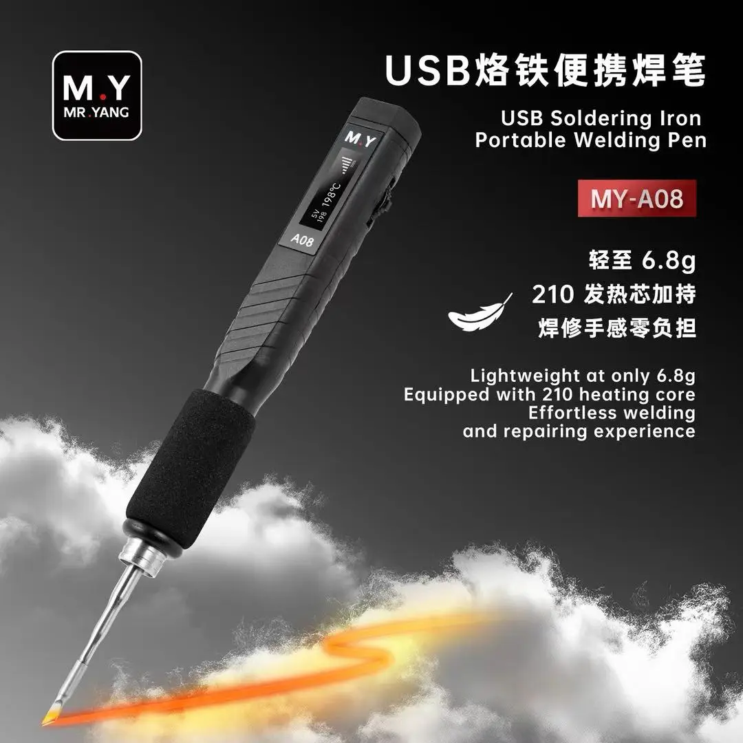 

MR.YANG MY-A08 USB Soldering Iron, Portable Digital Soldering Pen 3S Heat-Up for Mobile Phone Motherboard PCB IC Soldering Tool