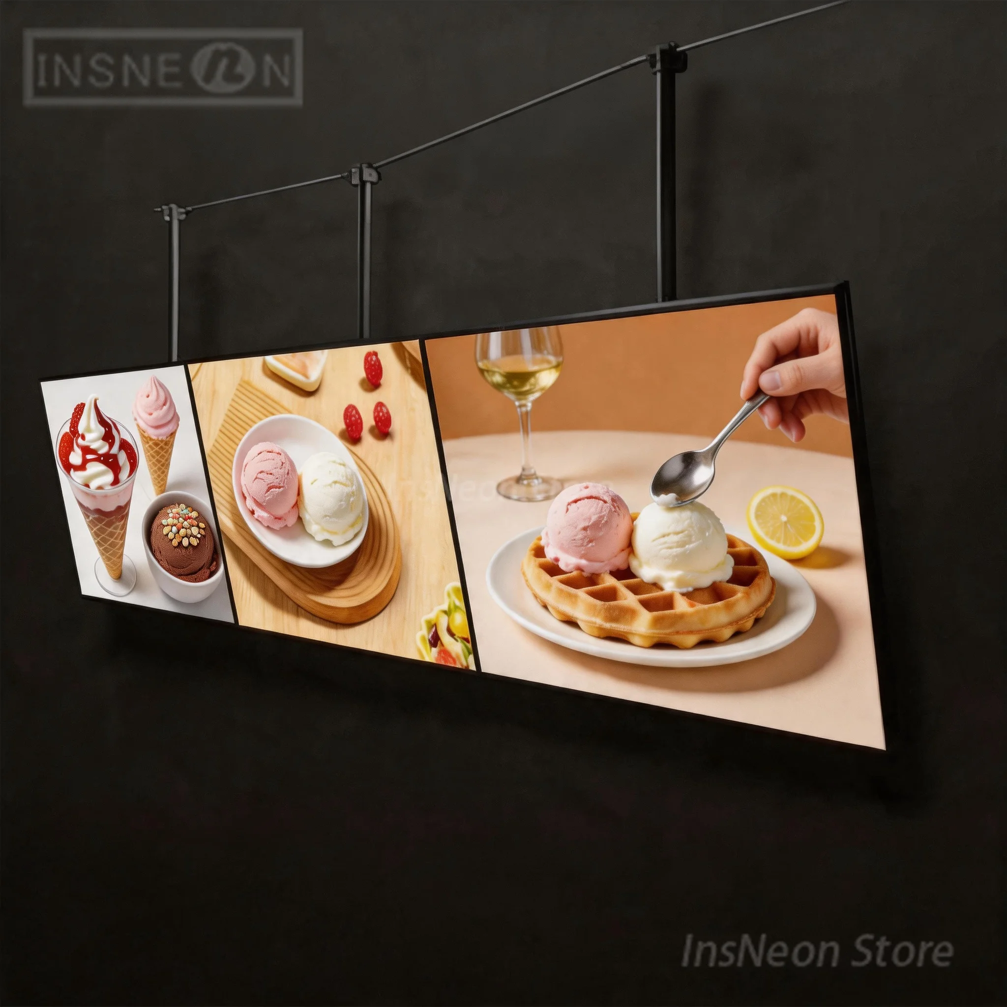Restaurants Menu LED Light Box Display Advertising Poster Frame, Ice Cream Delight Illumination Billboard LED Light Box