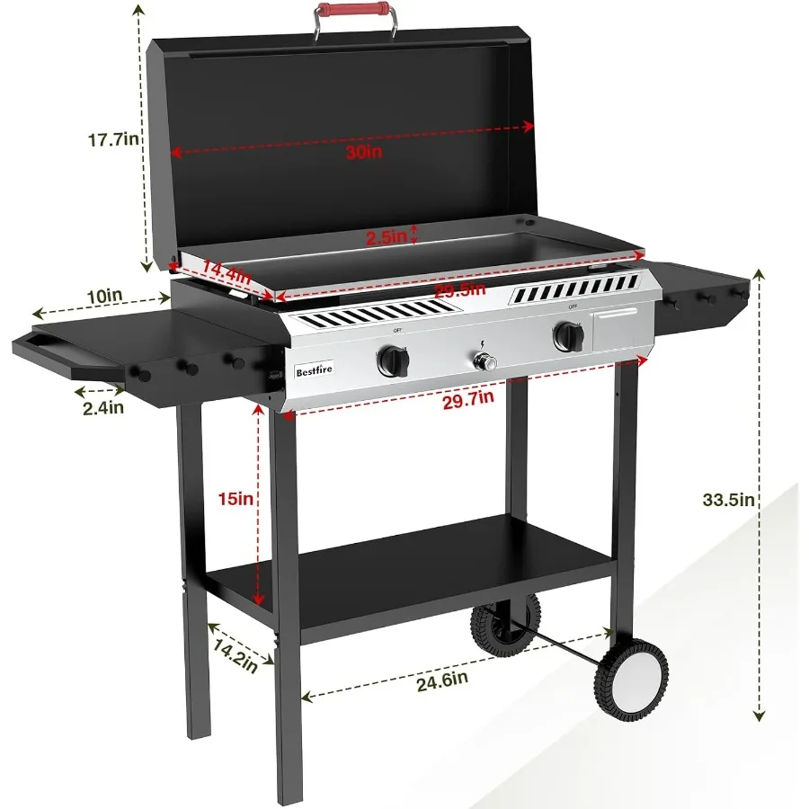 

Газовая плита на пропане с 2 конфорками и автоматическим регулятором зажигания, подставка высокого давления 150 000 БТЕ с решеткой гриля с плоским верхом