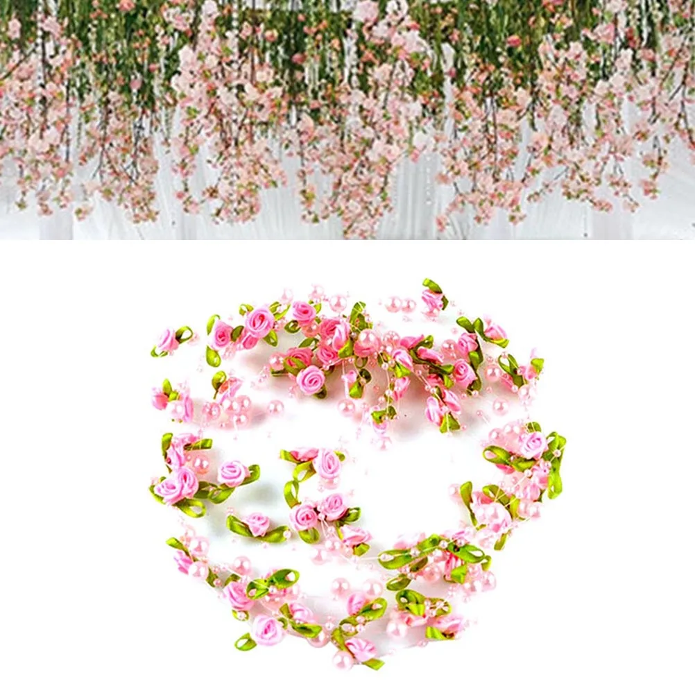 

5M Artificial Bead Chain Wedding Bridal Floral Cakes Pearls Beads Chain Christmas Trees Craft Pearls