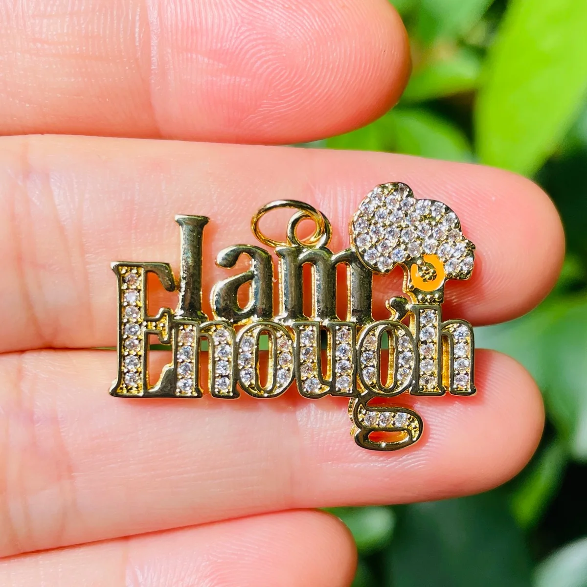 5pcs Bling I Am Enough Word Charms for Women Bracelet Making Zirconia Pave Letter Pendant Necklace Jewelry Findings Wholesale