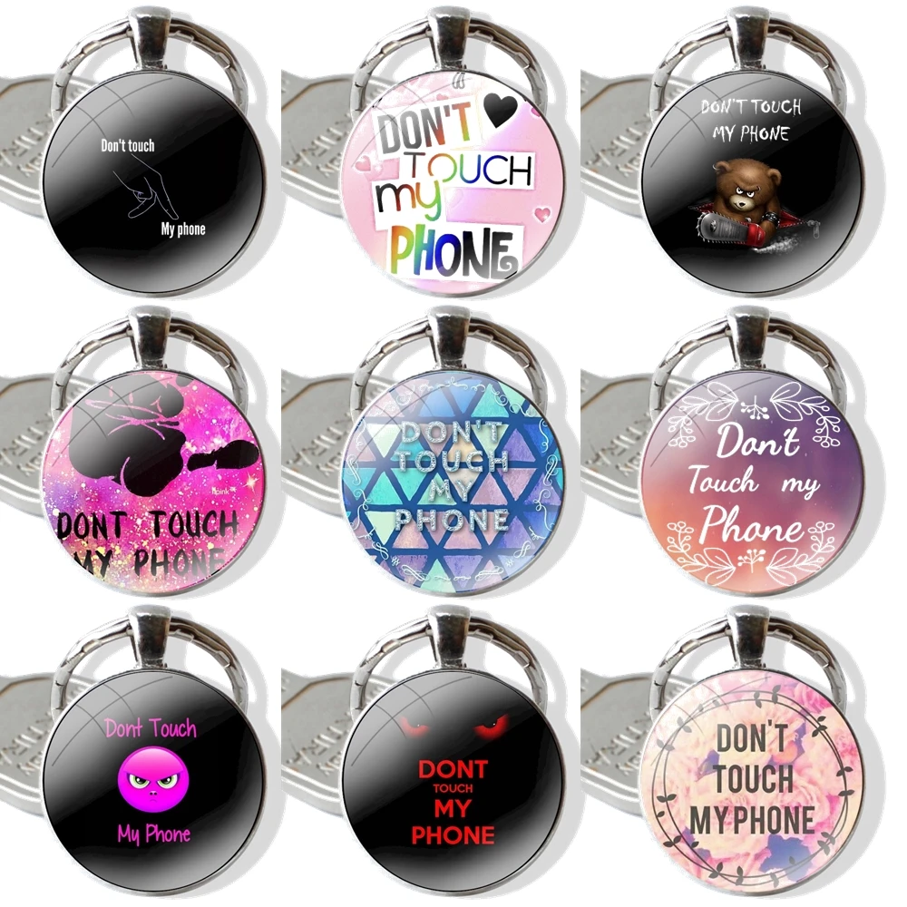 Don't touch my Keychain Handmade Glass Cabochon Key Ring Holder Pendant Key Chains