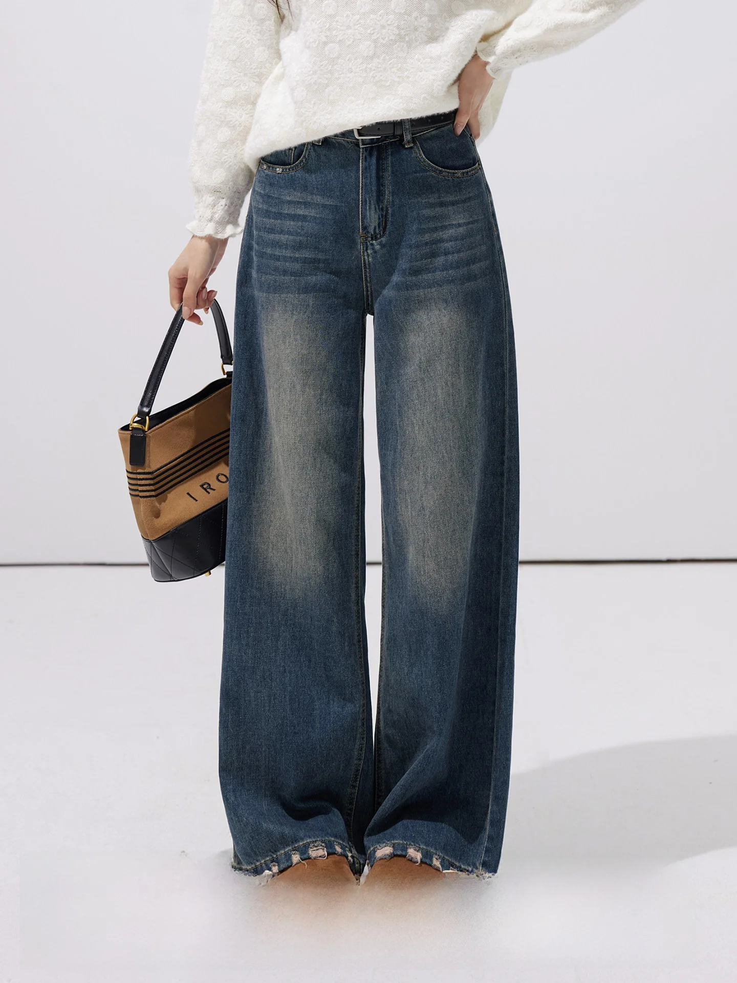 

Женские джинсы с высокой талией и широкими штанинами, повседневные, в стиле ретро, с цветочным узором, длинные в пол, весна-осень-зима, из хлопка