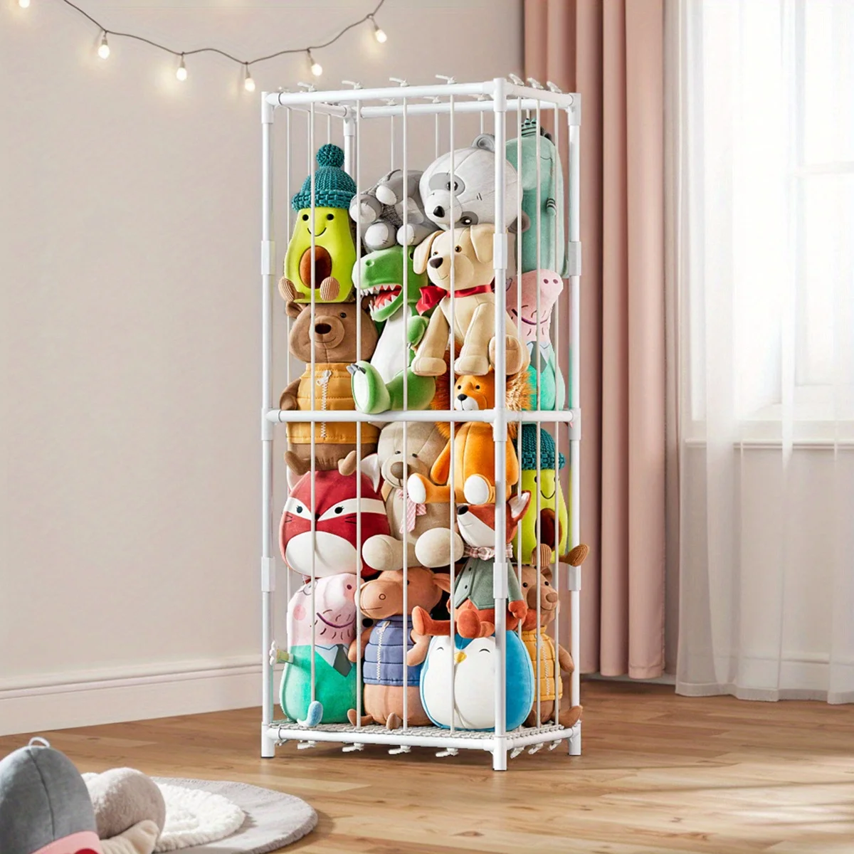 

Органайзер для мягких игрушек: угловая полка-стеллаж для вертикального хранения игрушек с эластичными лентами, металлическим каркасом и нетоксичным ПВХ, экономящий место