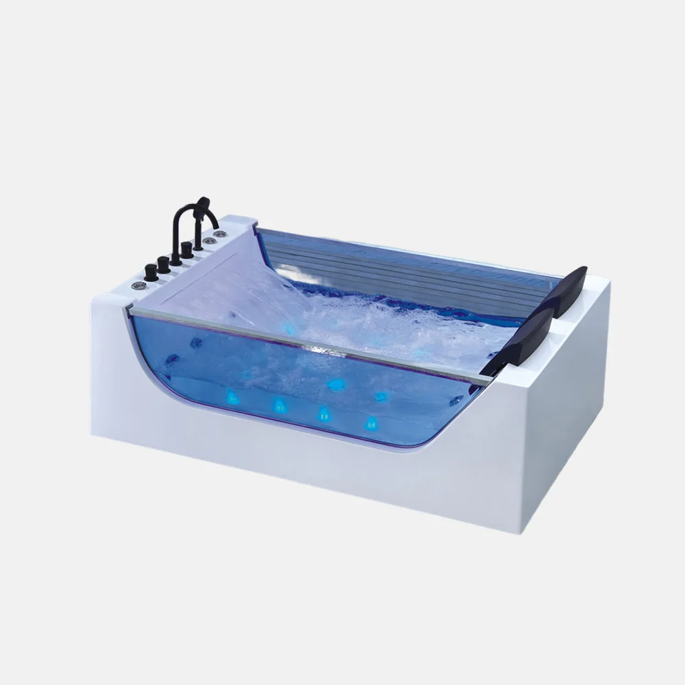 2 Person Whirlpool Bathtub Jaccuzie Modern Luxury Rectangle Freestanding Hot Spa Tub Custom Waterfall and White Acrylic Bathtubs