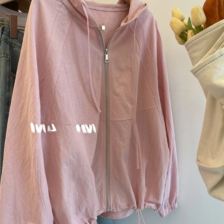 

Женский кардиган больших размеров на лето и весну с капюшоном, солнцезащитный кардиган, джемпер, большой 300, простой дизайн, корейская верхняя одежда