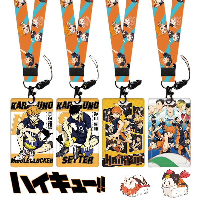 Bandai Haikyuu!! Shoyo Hinata Lanyard Card Holder Kageyama Tobio Push-Pull Meal Card Protector Student ID Long Rope Storage Case