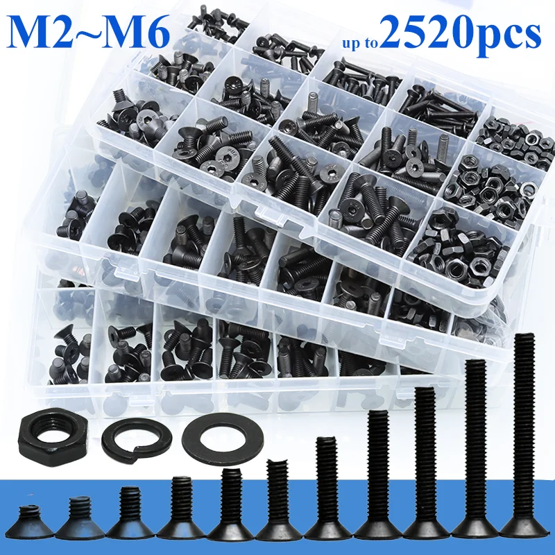 

Hex Socket Flat Countersunk Head Bolts Nuts and Washers Kit M2 M2.5 M3 M4 M5 M6 Carbon Steel Hexagon Machine Allen Wrench Screws