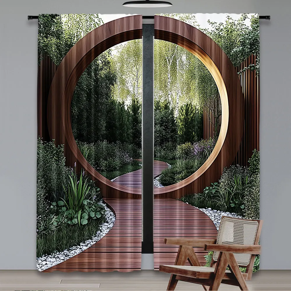 2Pcs Japanese Curtain A Round Rustic Doorway And Gate Opening Sublime Habitat Natural Scenery For Bedroom Living Room And Dining