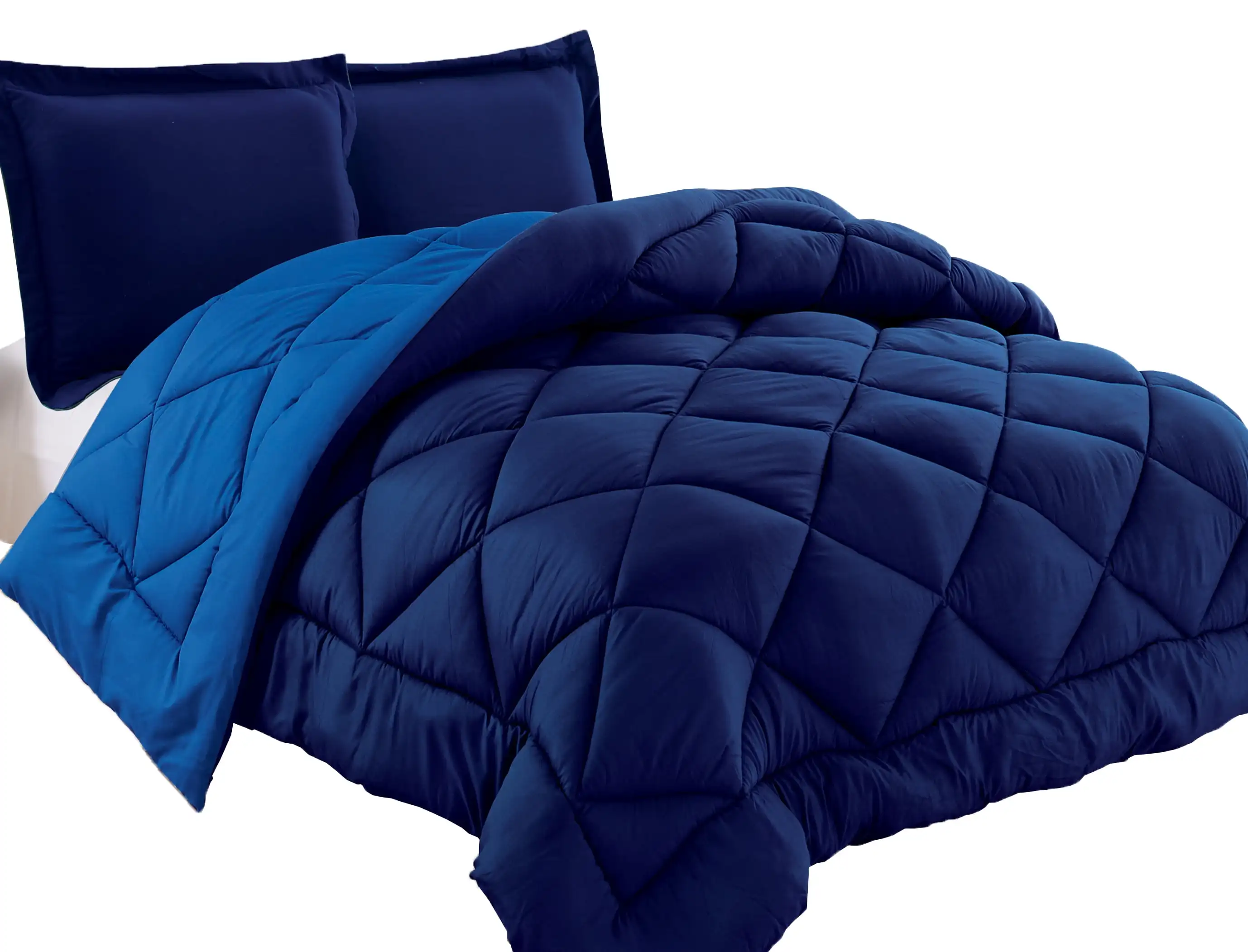 

Reversible 3pc Comforter Set- Available In A Few Sizes And Colors , Full/Queen, Navy/Aqua