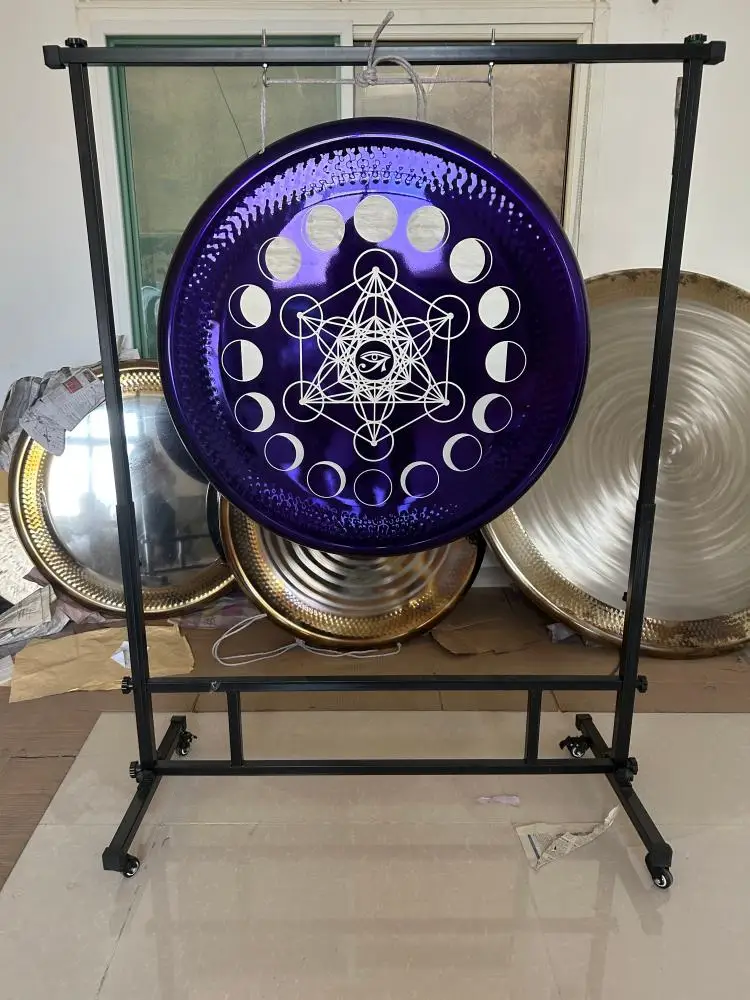Sound Healing Gong Set - Horus Eye Purple Gong 50/60/70/80/90 Cm with Stand Nickel Alloy Gong Meditation Gong Percussion