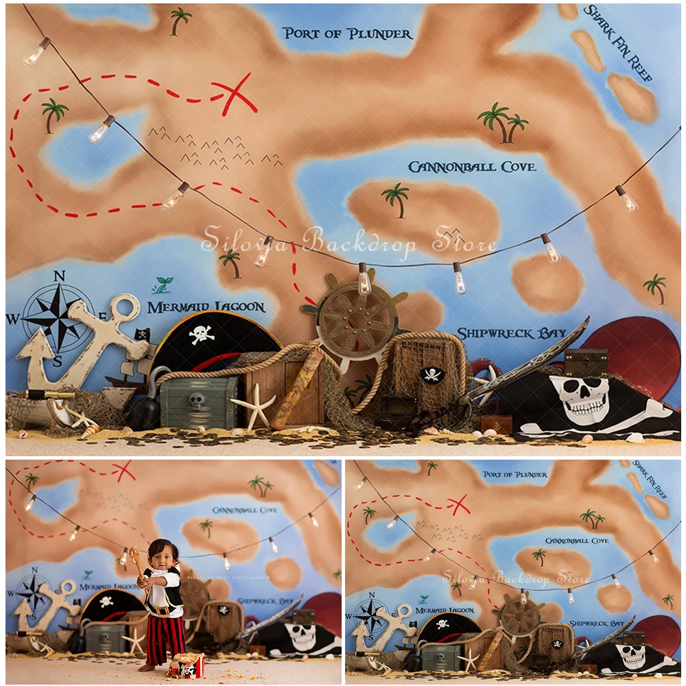 

Navigation Adventure Tourism Photo Background Kids Birthday Cake Smash Photography Backdrop Pirate Map Decor Photo Studio Props