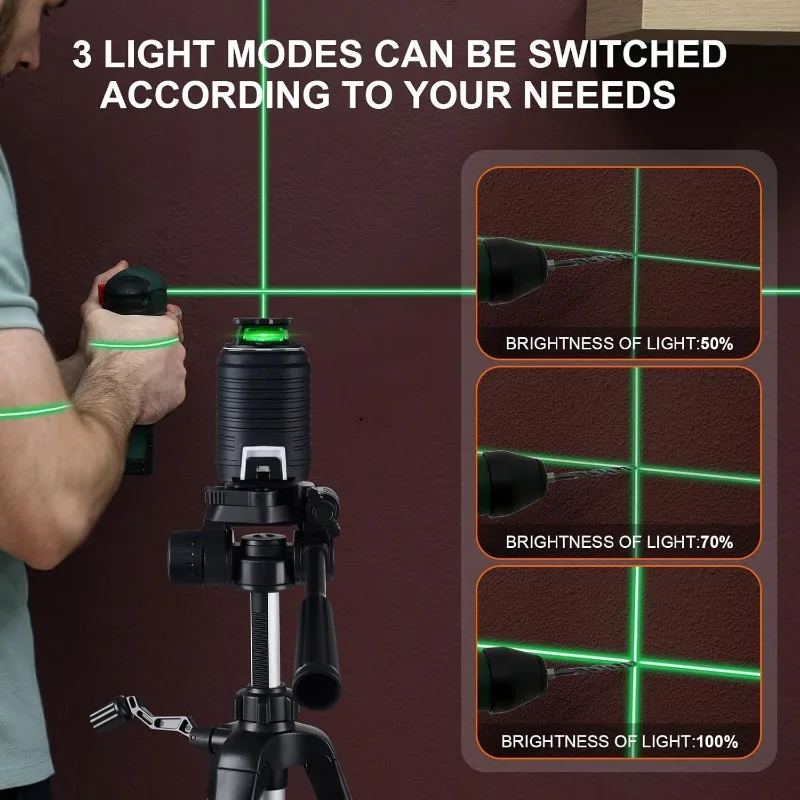 360 ° Lasern iveau mit Stativ, grünes selbst nivellieren des Cross-Line-Laser werkzeug mit 3 Helligkeits anpassungs impuls modus für Bodenfliesen