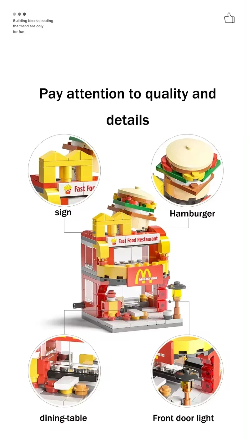 Modelo de decoración de calle comercial de Mini ciudad, Compatible con bloques de construcción, juguetes educativos para niños