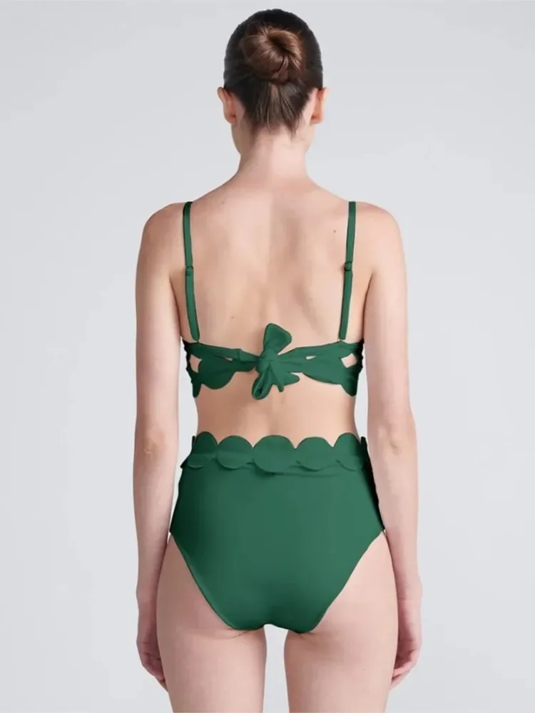 Bikini verde Retro, traje de baño de una pieza estampado a la moda y cubierta con falda ajustada, vendaje para mujer, playa de verano, elegante de lujo