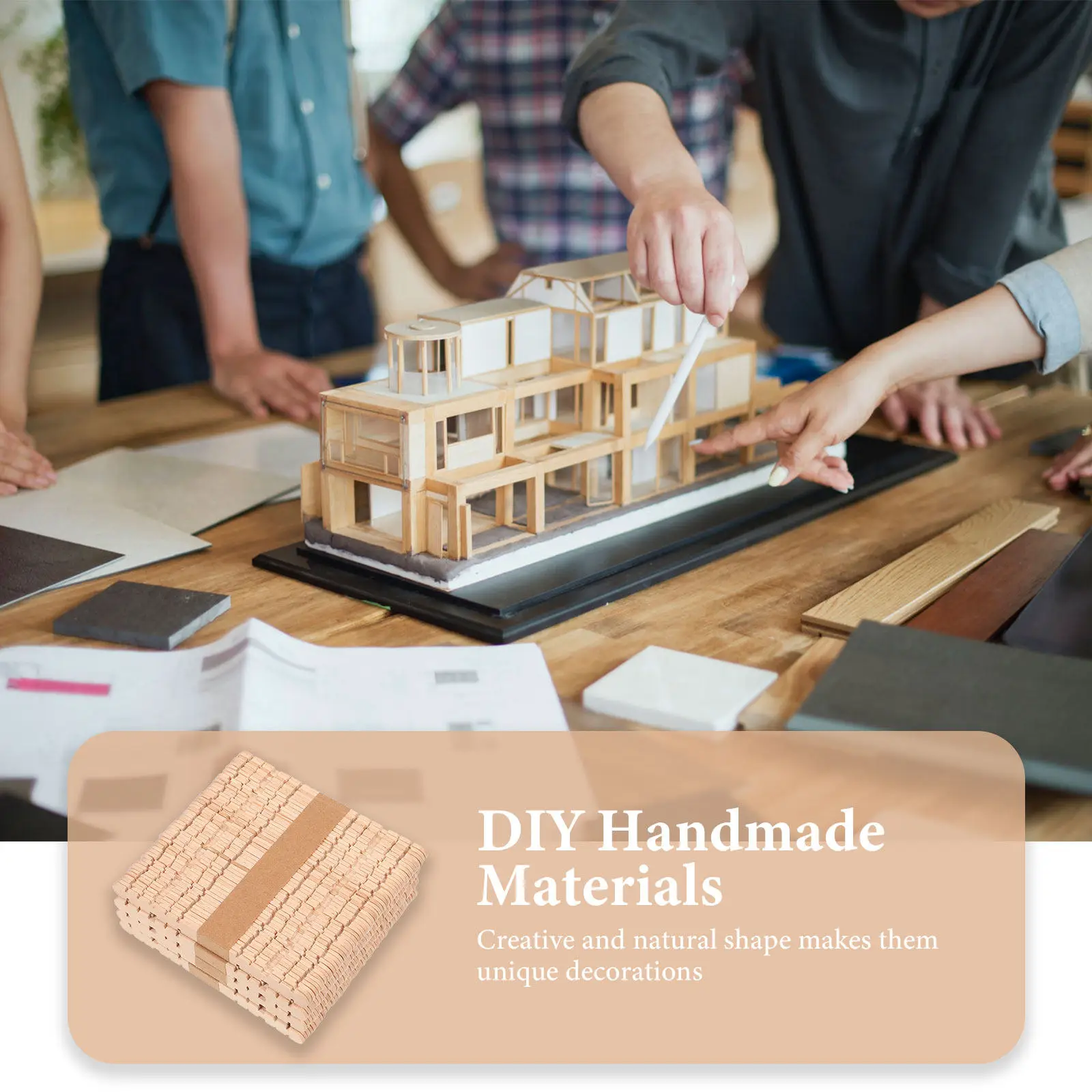 

200Pcs Wooden DIY Handmade Building Material Batten Creative Lightweight Craft Sticks for Birthday Wedding Christmas Decoration