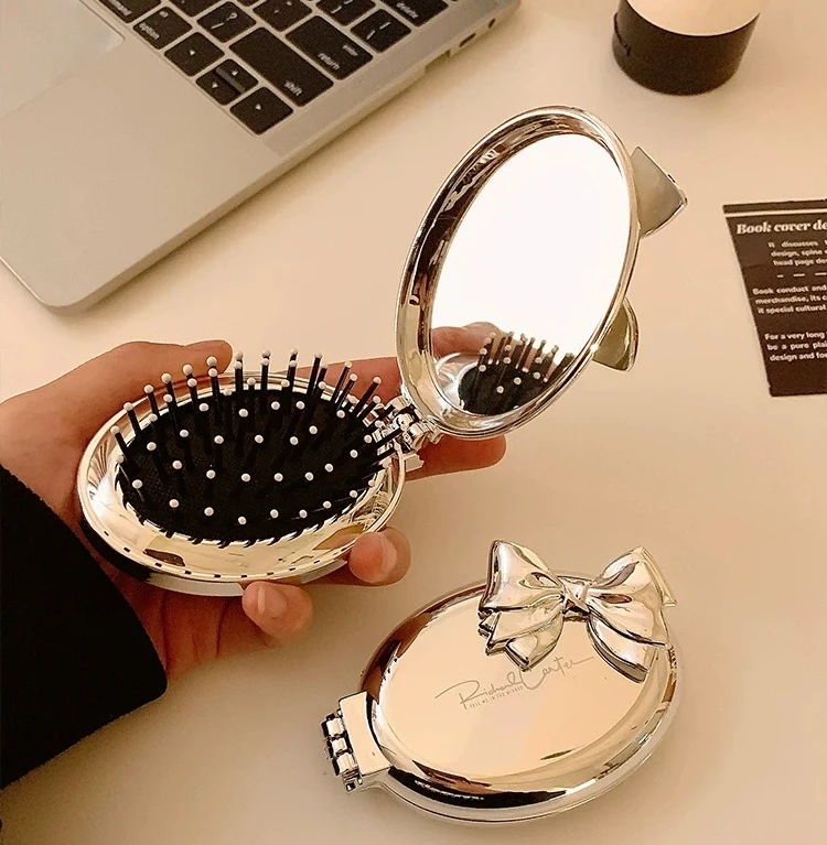 2-in-1 Creative Folding Comb Mirror Integrated Women's Portable Air Cushion Massage Comb Multifunctional Mirror