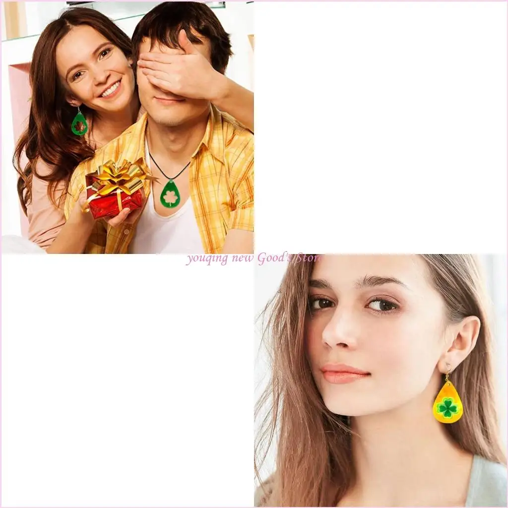 

57QA Earring Resin Mould Clover Ornament Silicone Mold Epoxy Resin Casting with Hole for DIY Crafts Jewelry Making Pendant