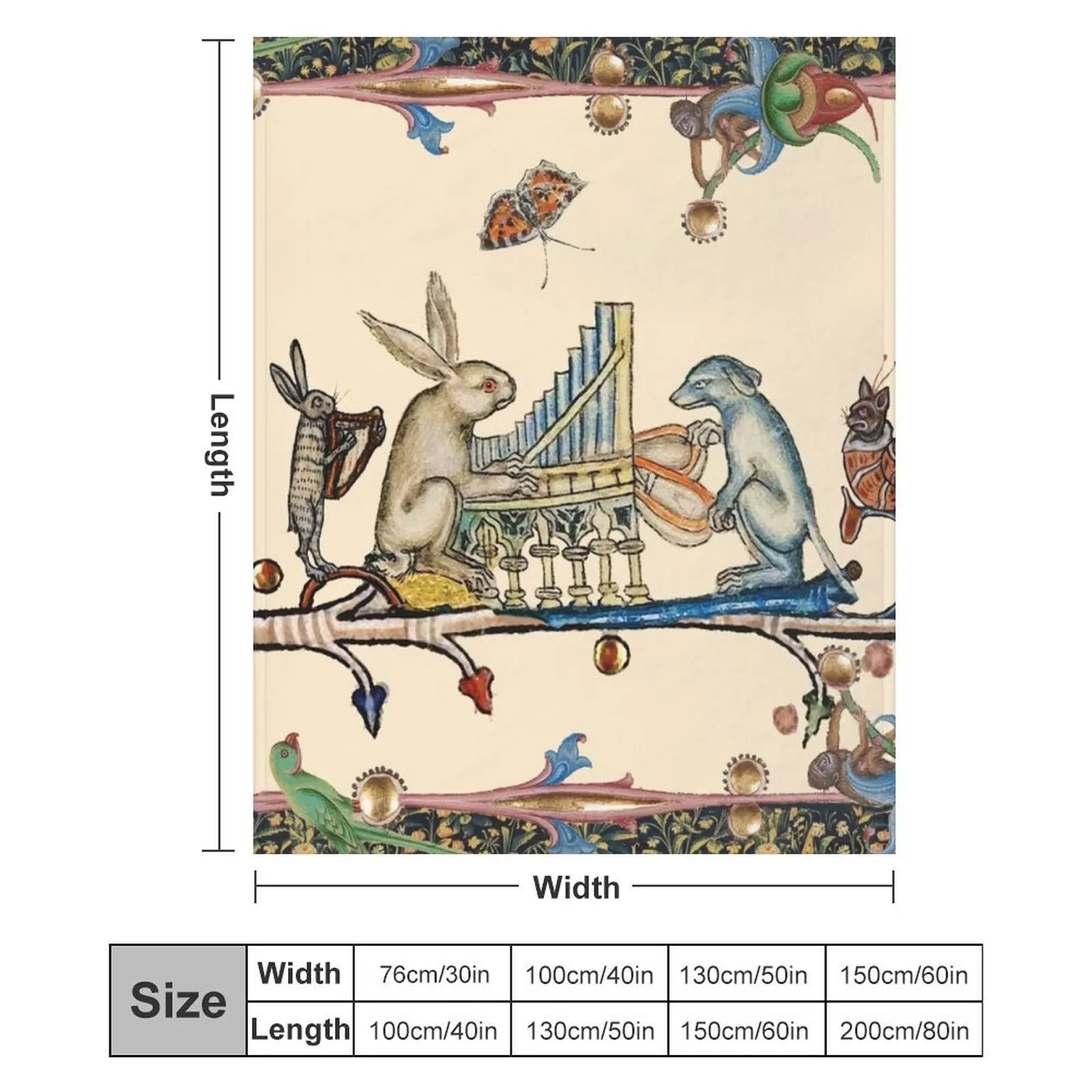 WEIRD MEDIEVAL BESTIARY MAKING MUSIC,White Rabbit And Dog Playing Organ,Harpist Hare,Snail Cat Throw Blanket Warm Blankets