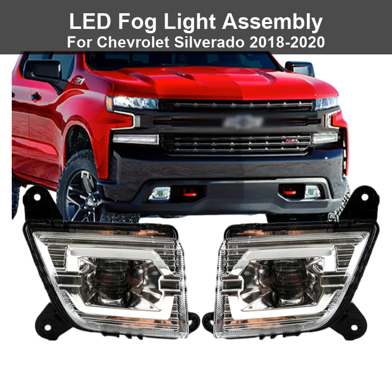 LED Fog Lights for Chevrolet Silverado 2018-2020 Pair Front Bumper Driving Fog Lamps Chrome Projector Lens