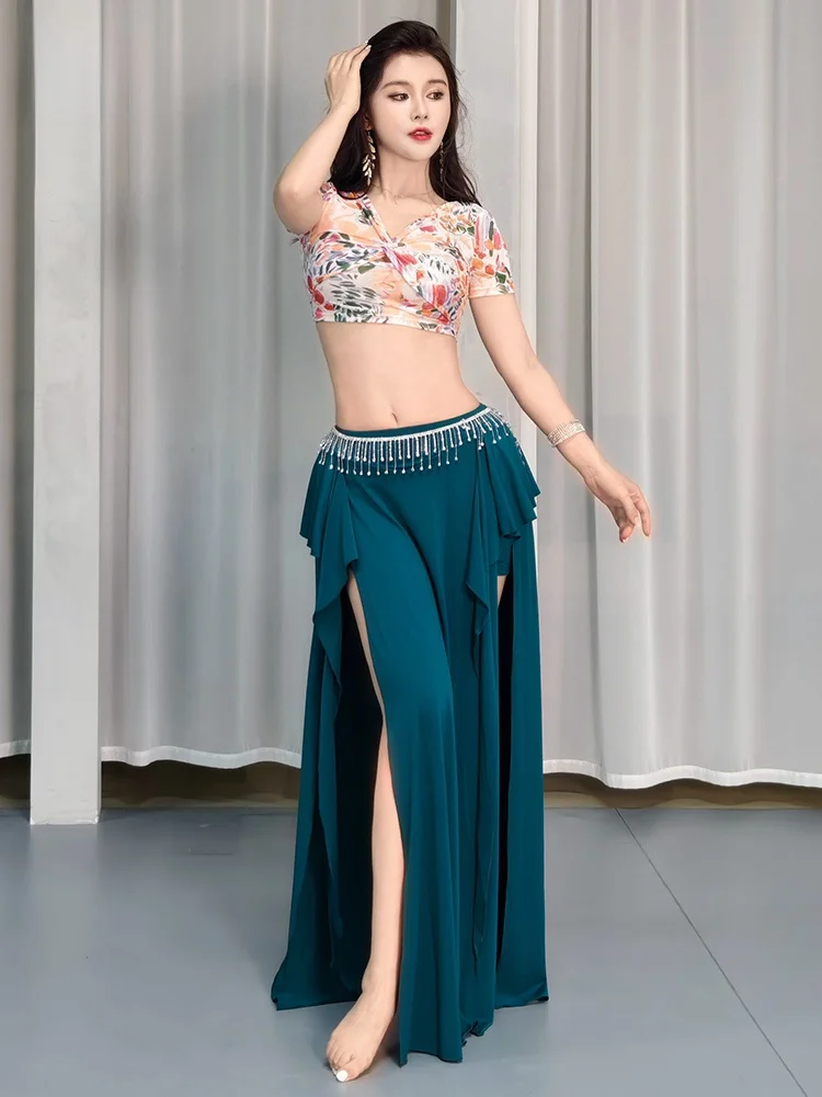 

Sexy Slimming Eastern Dance Costume Set Print Me Long Skirt Performance Suit for Women Faionable Belly Dance Outfit