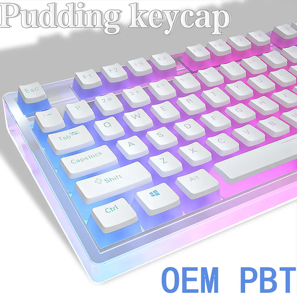 Keycap de teclado mecânico, Keycaps de pudim transparentes, Perfil OEM, Material PBT, Ajuste para MX Hot Swap, 129 chaves