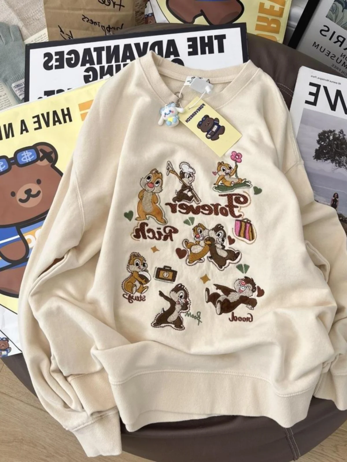 Tamanho grande 300 pou coreano sle preguiçoso dos desenhos animados puro algodão fce feminino longo sve moletom inverno streetwear