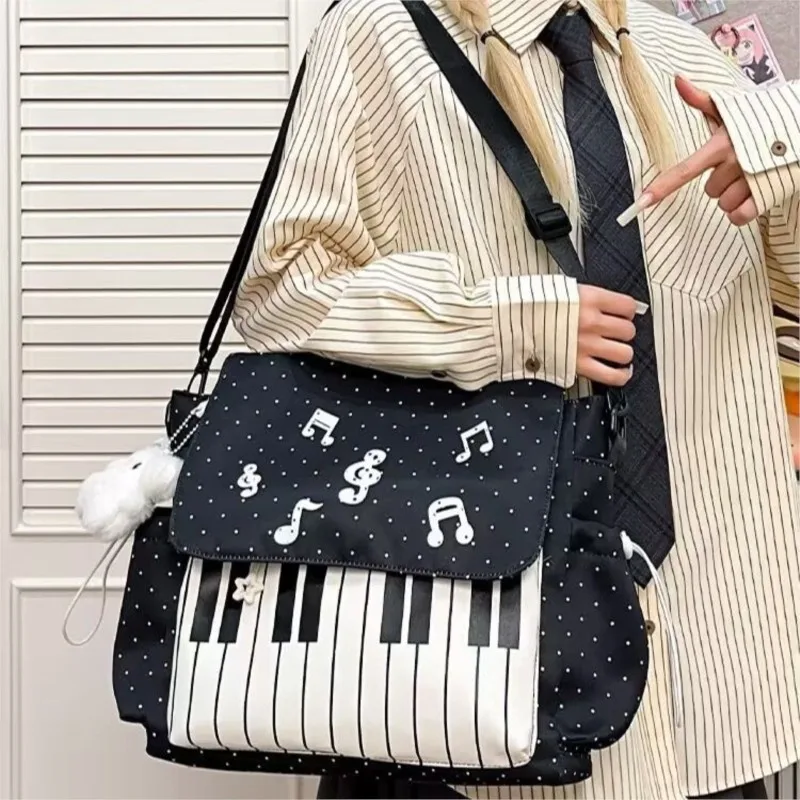 Japanese Piano Note Shoulder Bag Women Polka Dot Large Capacity Crossbody Bags Ladies Harajuku Commuter Versatile Tote Bag 2026