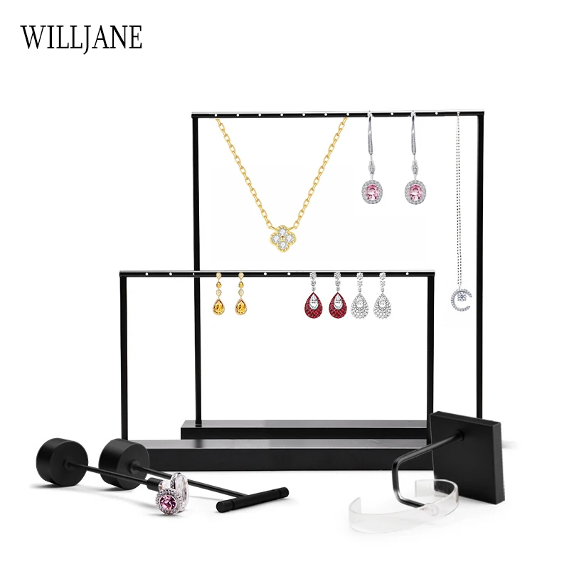 Black Metal Earrings T-Bar Stand Necklace Chains Ring Jewelry Hanging Holder Organizer Watch Counter Display Stand for Selling