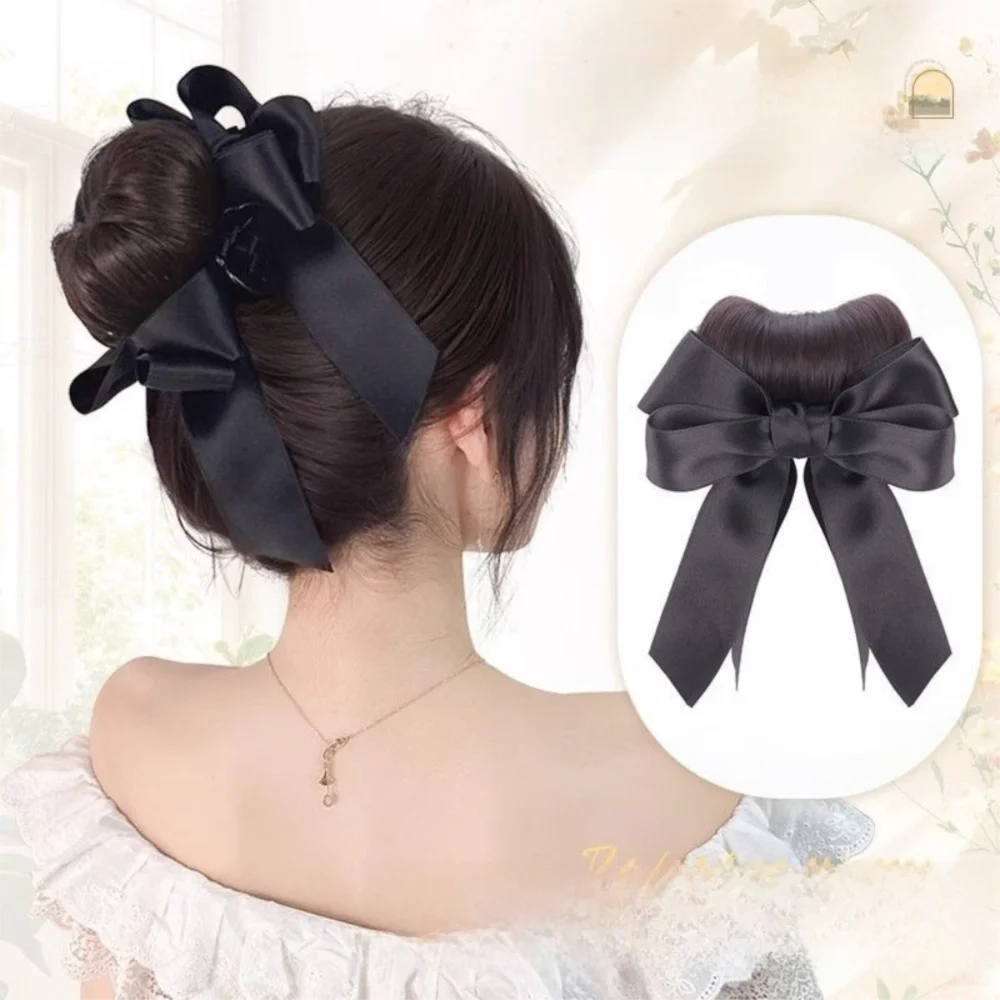 

New Synthetic Hair Bun Claw Clip Bowknot Ribbon Wig Hair Clip Fluffy Natural Bun Head Wig Hair Accessories