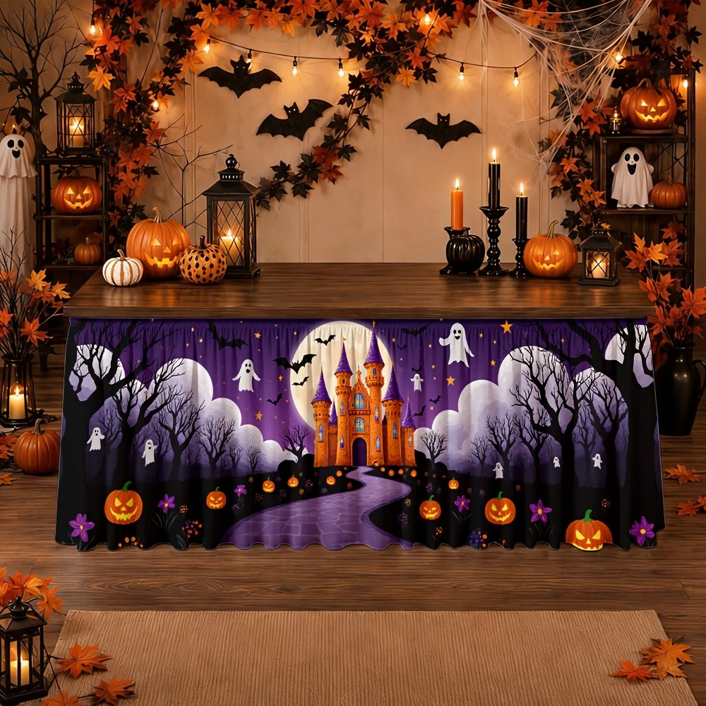 Halloween night, castle haunted house, forest, pumpkin lanterns, ghosts, bats, stars, autumn, Octoberzyc