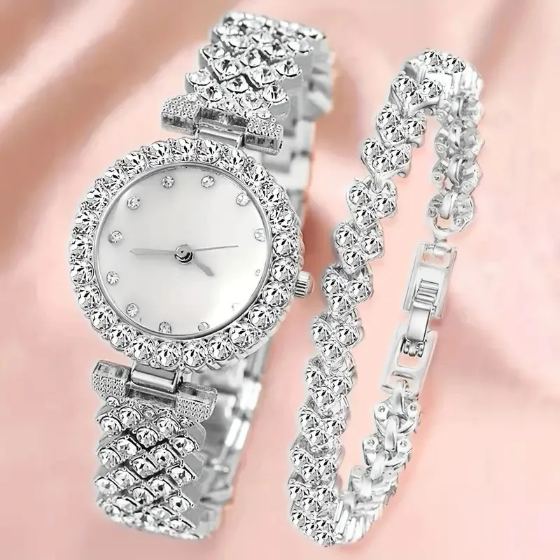 2pcs Butterfly Original Diamond Watch for Women Fashion Elegant Stainless Steel Quartz Wristwatch Luxury Ladies Dress Watches
