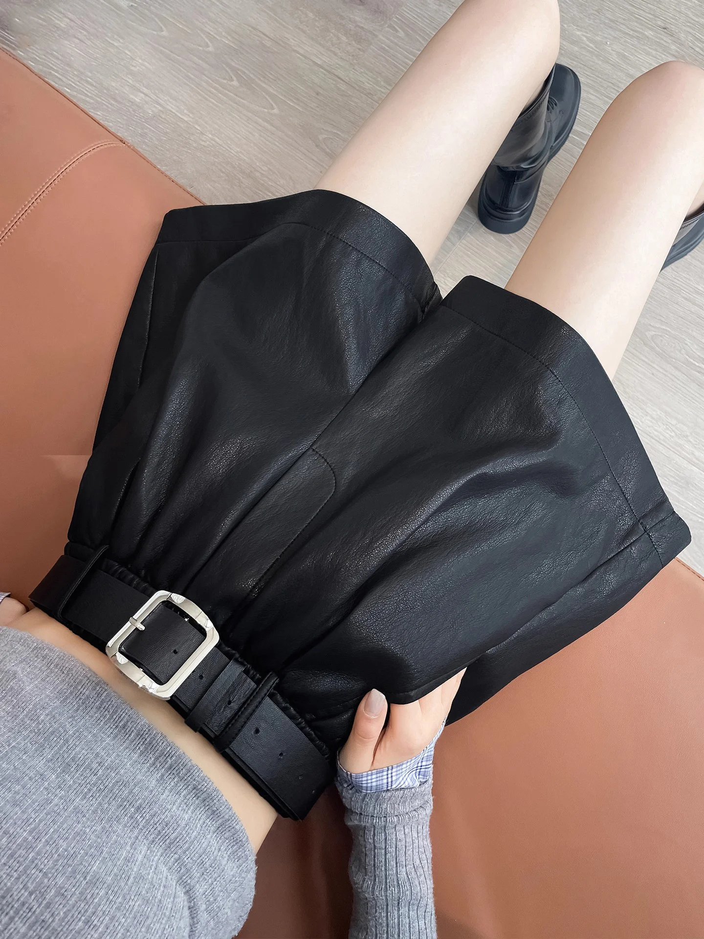 

Bla PU Leather High Waist Wide Leg Boot Pants Women's Casual Trousers Spring Autumn New Sle Small Size Loose A-Line orts