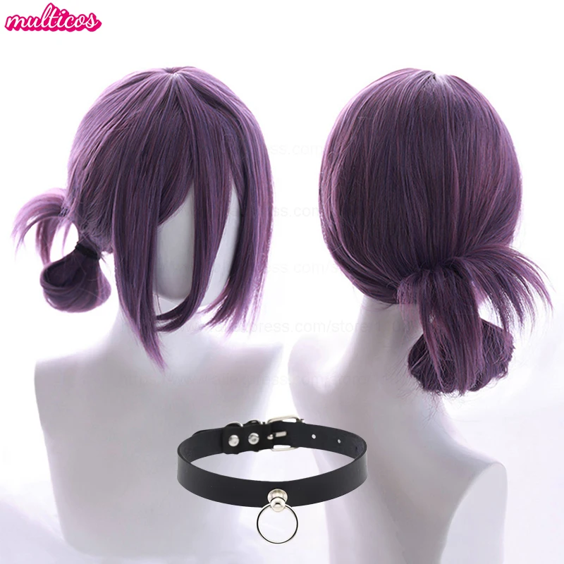 4 Colors Options High Quality Anime Reze Cosplay Wig 45cm Purple Bun Long Bang Heat Resistant Synthetic Hair Rezee Wigs + WigCap