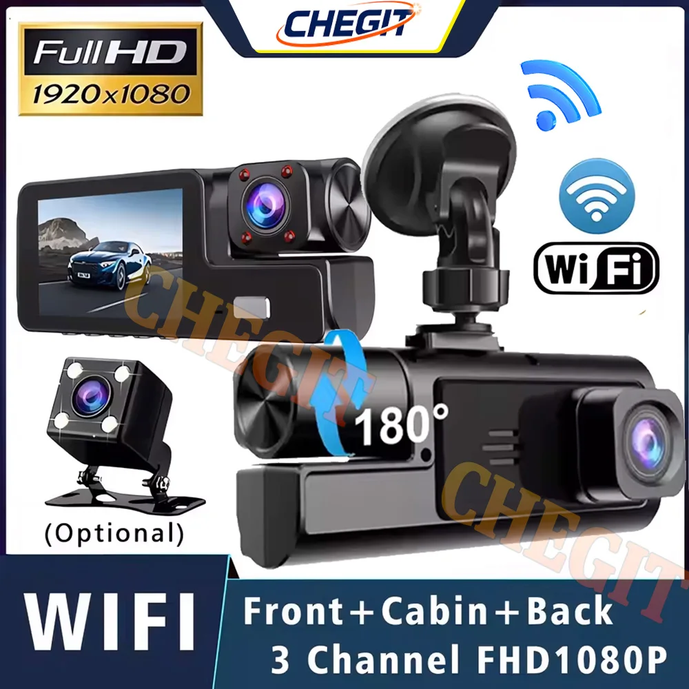 3 Channel WIFI Dash Cam for Car 1080P Video Recorder Dashcam Front&Rear Camera  Black Box Car DVR Optional Rear View Camera