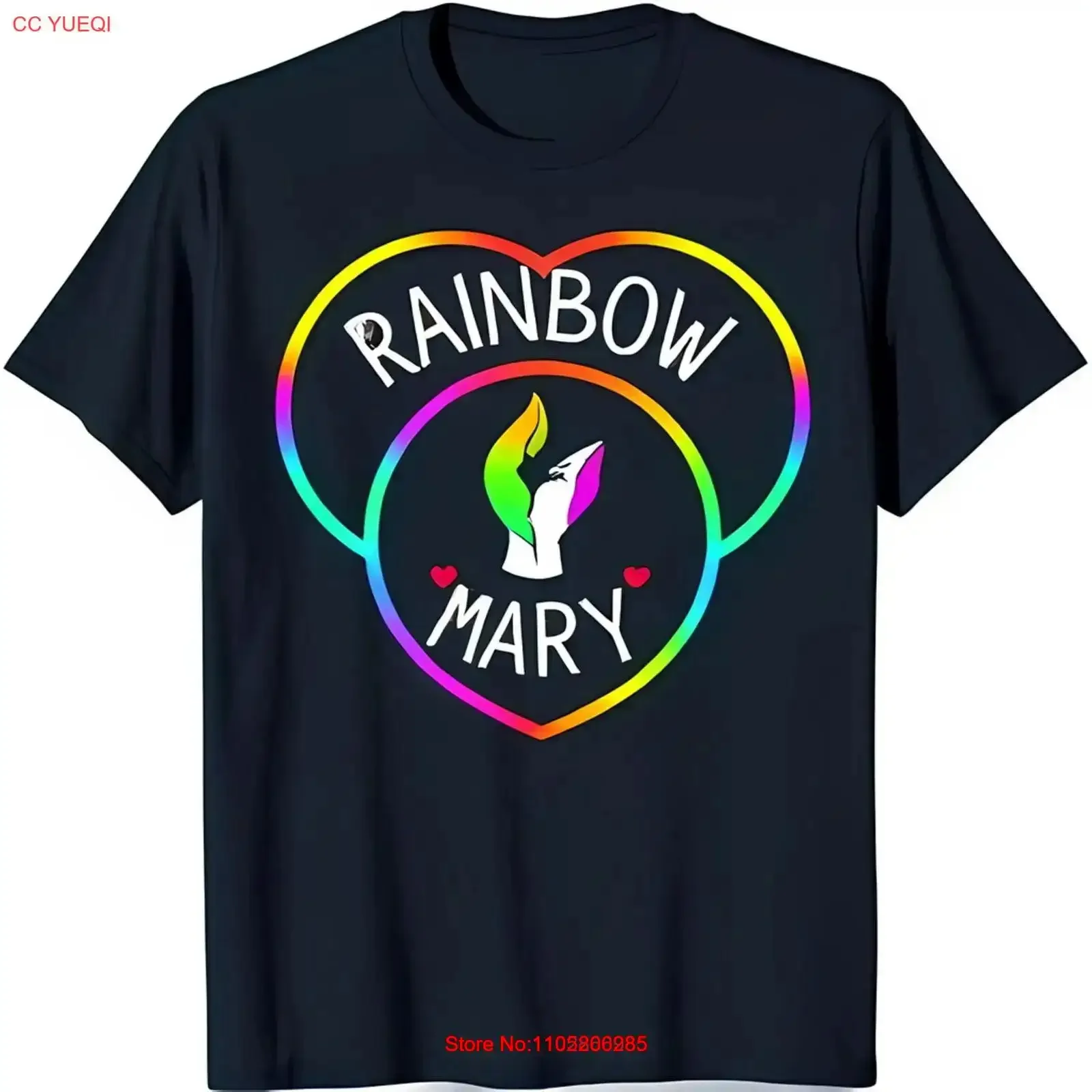 

Rainbow Heart Black T Shirt with Colorful Leaf 'Rainbow ' Design vintage Washed fashion homme Breathable Comfortable graphic