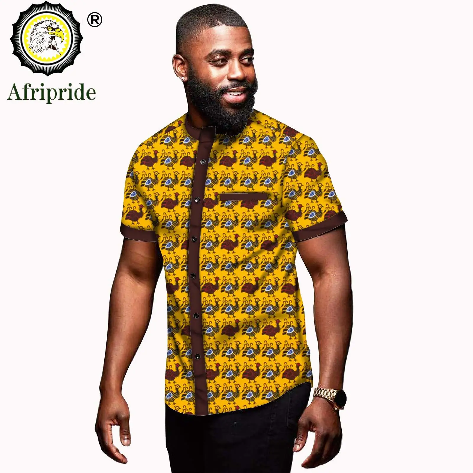 2026 african men clothing dashiki top print shirt short sleeve summer casual blouse ankara fabric bazin riche AFRIPRIDE S1912005