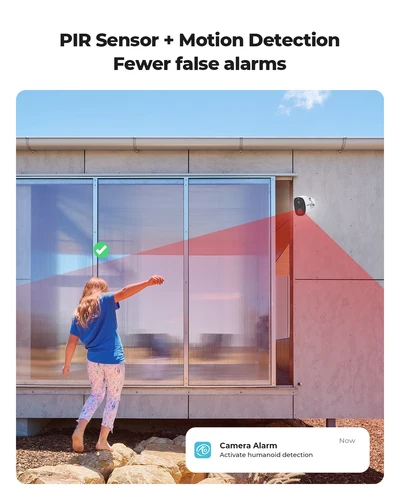 Imagen 2 del producto H.VIEW Cámara inalámbrica con batería PIR para exteriores, cámara de seguridad WiFi 2K de 3MP con sirena de foco, audio bidireccional, resistente al agua