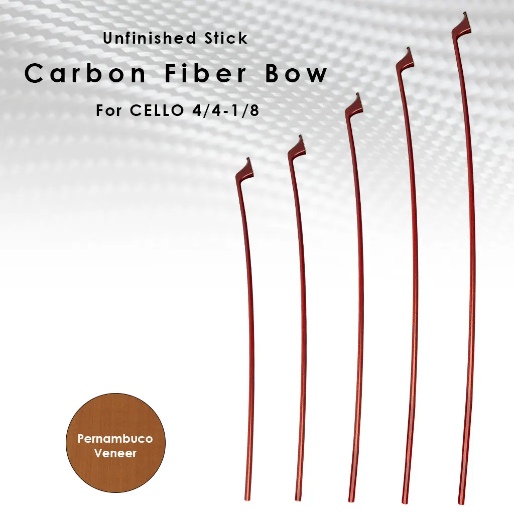 Advanced Unfinished PMB Veneer Carbon Fiber Cello Bow Stick Rod For 4/4 3/4 1/2 1/4 1/8 Size Cello Bow Makers DIY Cellos