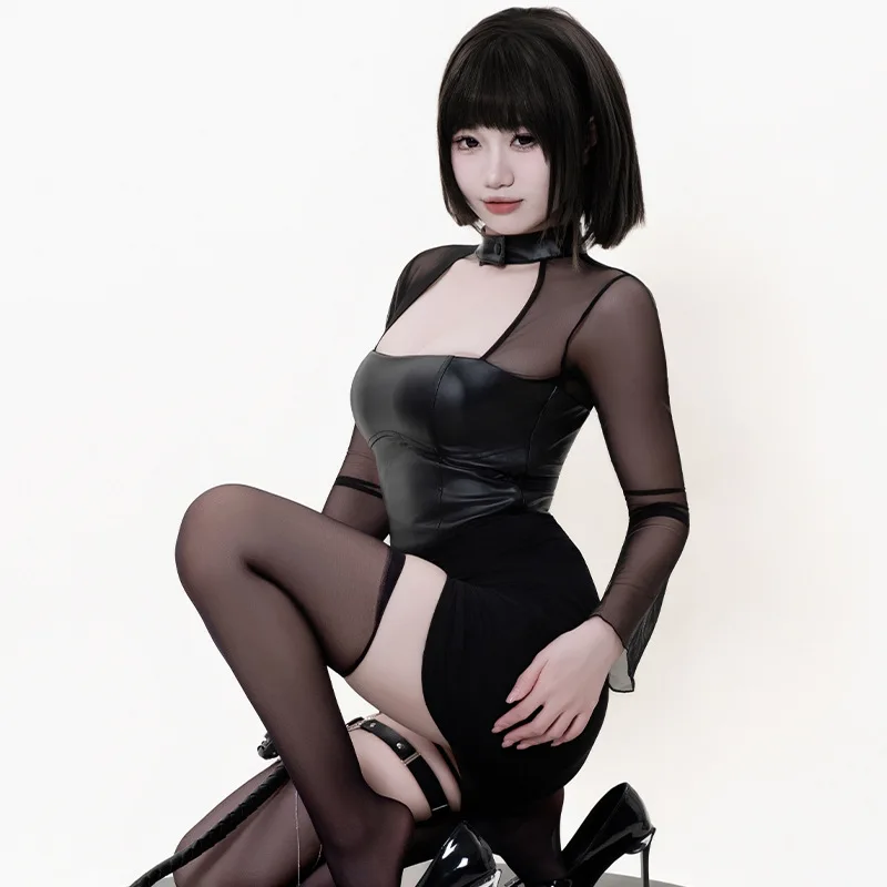 

Wholesale Women's Sexy PU Lingerie Dress Lady Night Club Teddy Babydoll Cool Girl Eye Catching Costumes Spicy Girl Outfits