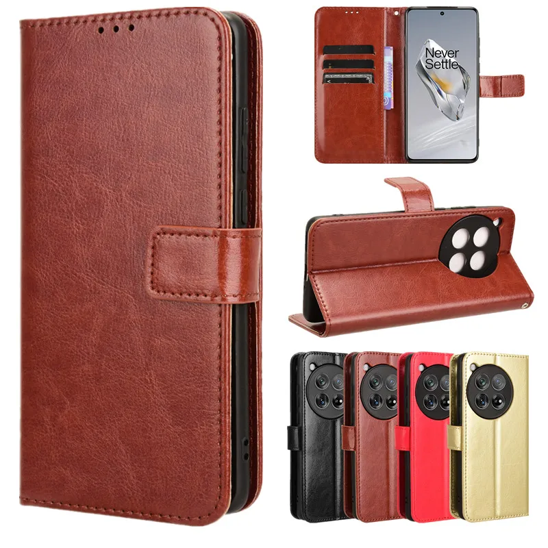 Leather Flip Case For OnePlus 12 One Plus 12R Protective Cover Wallet Card Slot Kickstand Coque Fundas