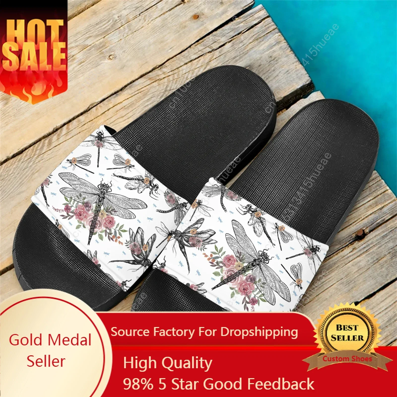 

Vintage Dragonfly Design Adult Slippers Summer Beach Light Comfortable Non-slip Sandals Flip Flops Bathroom Shower Slides Gift